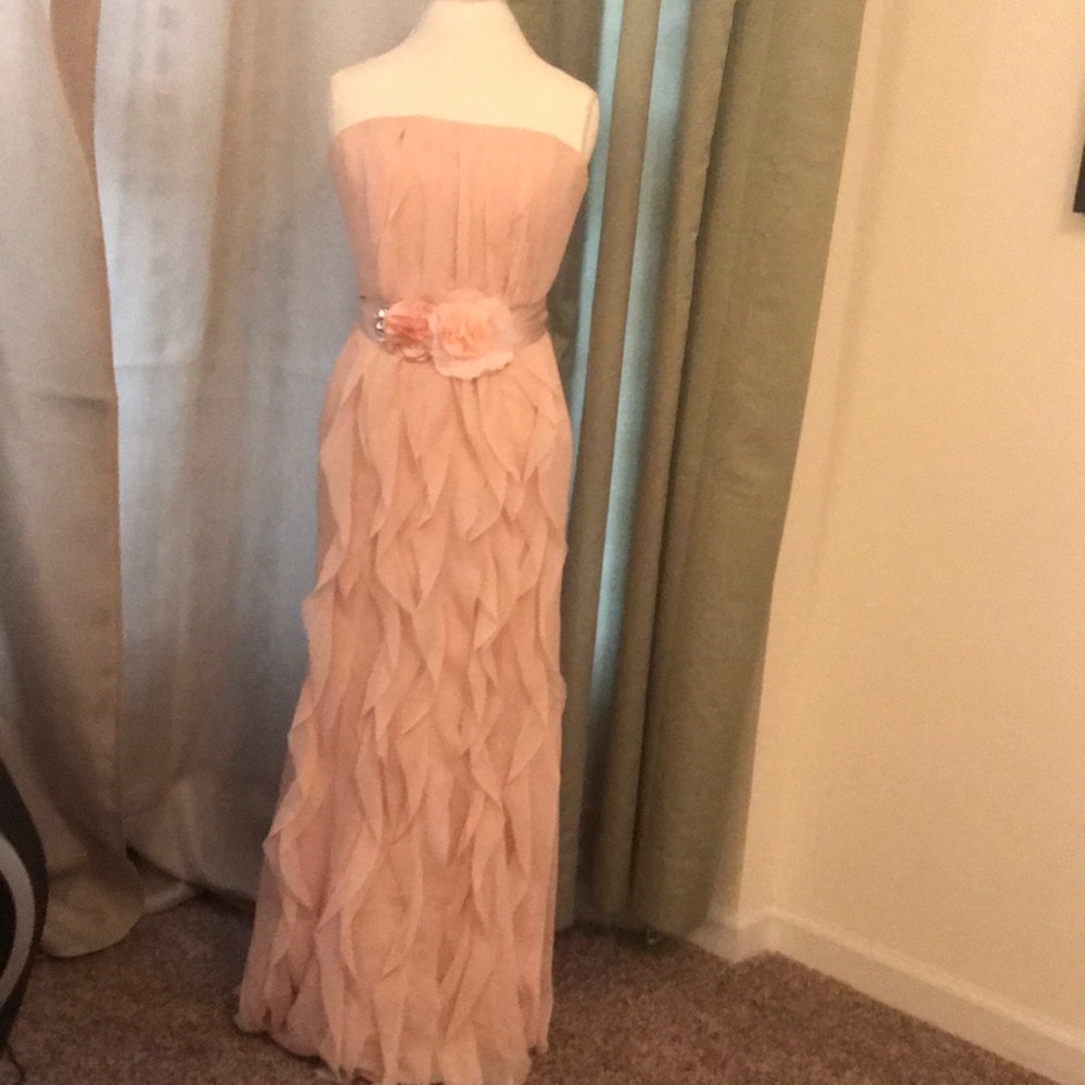 Pink strapless ruffle gown